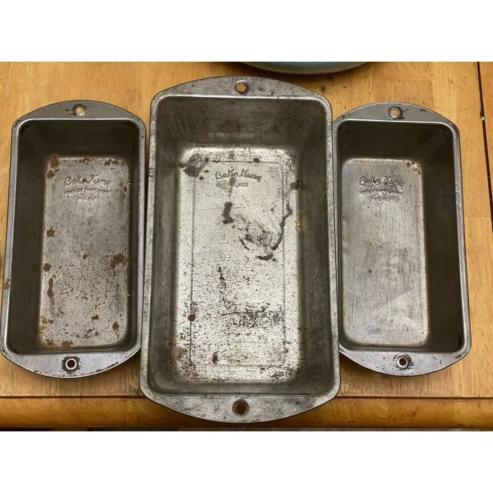 Vintage Bake King EKCO Tin Loaf Pan Set 3 Piece Farmhouse Rustic‎ Bakeware